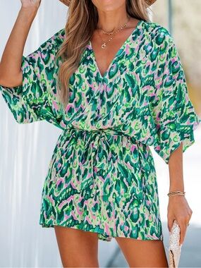 Belted boho beachy romper with adjustable waist